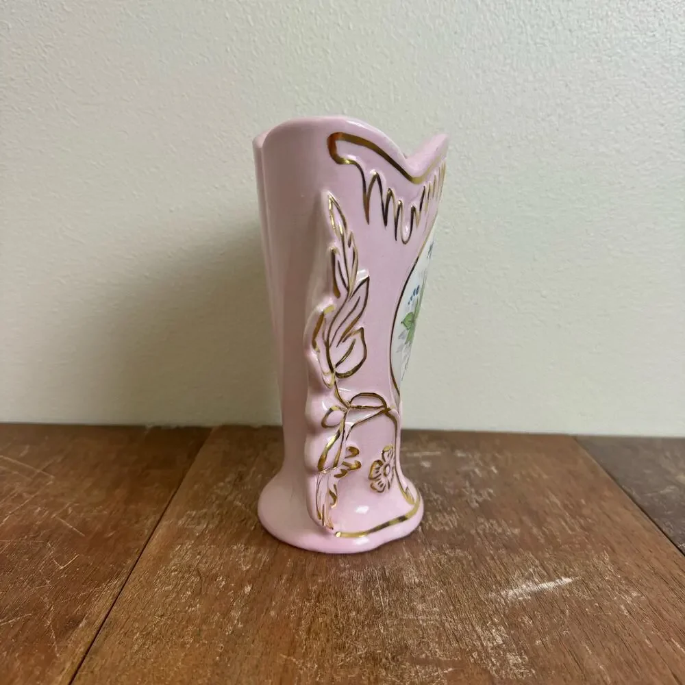 Vintage Osborne Bone China hand painted 22K‎ Gold accent Floral Pink Vase - Picture 6 of 8
